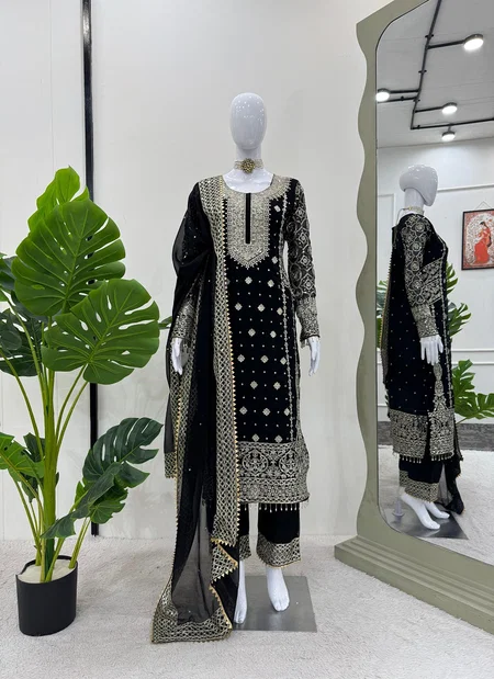 Rtc 5782 Faux Gorgette Thread With Sequnce With Lace Broder Top With Pant Dupatta Bulk Orders In India